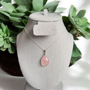 Icy Rhodonite Teardrop Pendant Necklace 925 Silver (#2)‎